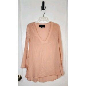 Vanessa Mooney L.A. Sustainable Silk Crepe de Chine Tunic Blouse Peach Pink S